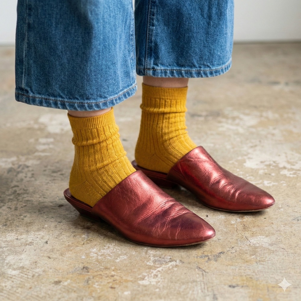 Charlotte Stone Amine Metallic Red Pointed Toe Mules Womens 7 Leather Bohemian‎